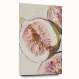 Large abstract wall art of assorted fruits in vibrant colors on acrylic glass, ideal for bedroom or dining room decor.