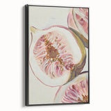 Black and white vintage poster art of assorted fruits on framed canvas, ideal for bedroom wall decor.