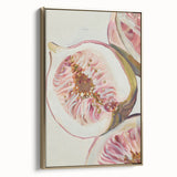 Framed canvas featuring a vintage poster art of assorted fruits in dark tones, ideal for bedroom wall art.