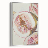 Vintage poster art of colorful fruits on a large framed canvas, ideal for living room decor.