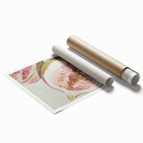 Extra large floral art on rolled canvas featuring a variety of fruits in pastel shades.