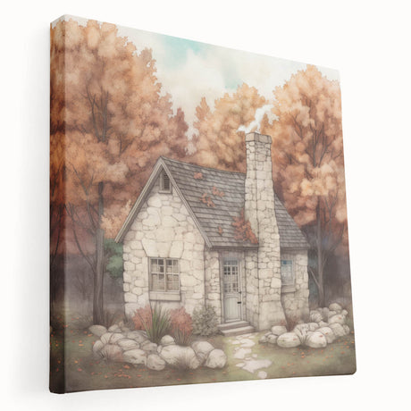 Large canvas print of a fall-themed abstract design in warm orange and red hues, ideal for kitchen wall art.