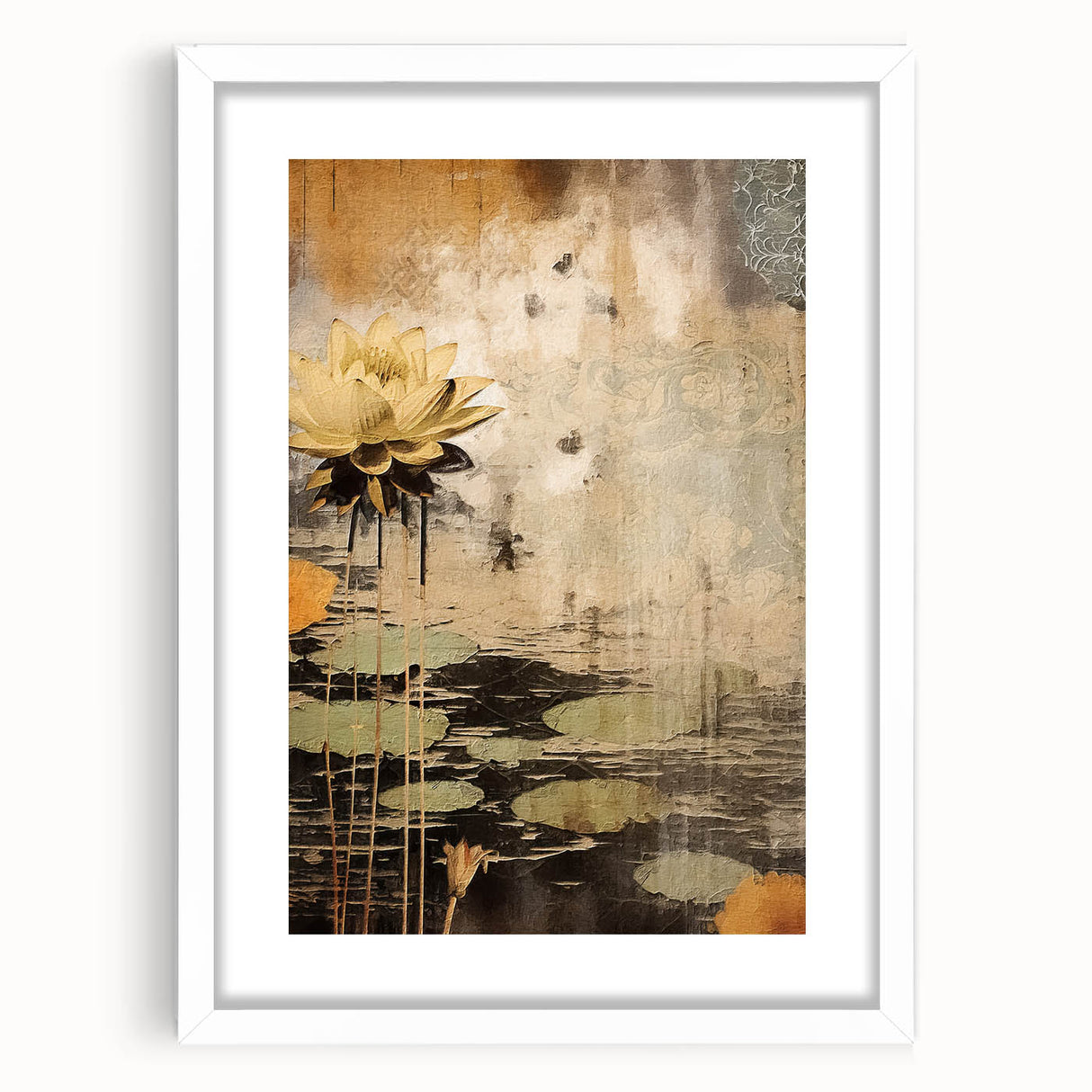 Serene Lotus Wall Art – Gold & Brown Modern Canvas Print
