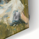 Close-up of an abstract figurative acrylic painting on glass, showcasing vibrant colors and intricate textures, perfect for modern home decor or art enthusiasts.