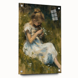 Abstract figurative acrylic artwork displayed in a glass frame, showcasing vibrant colors and intricate details, with stylish pins securing it in place. Perfect for modern decor.