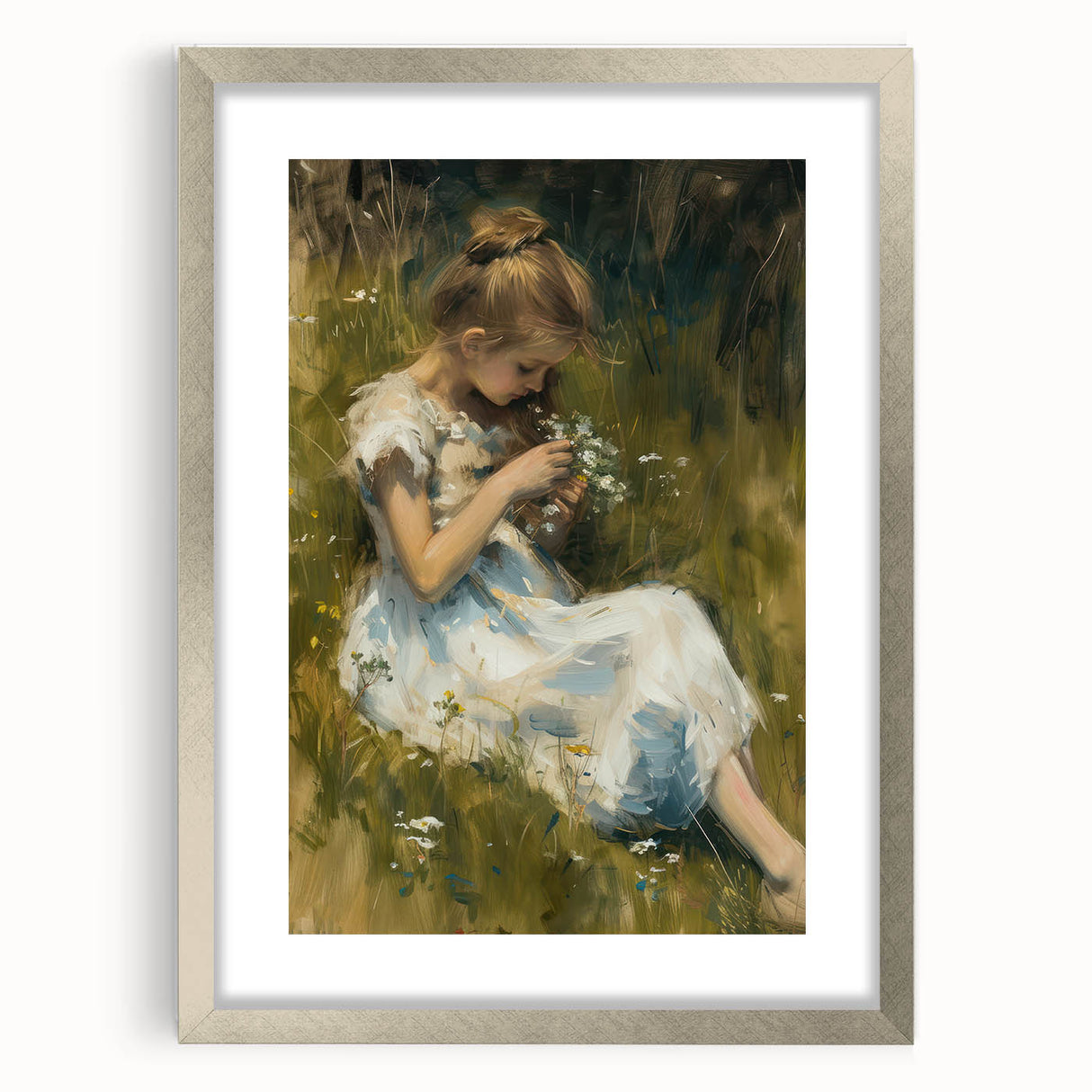 Abstract figurative frame with a silver mat, showcasing a modern art piece that adds sophistication to any decor. Perfect for contemporary interior styling.