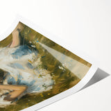 Abstract figurative art print showcasing vibrant colors and fluid shapes, rolled and ready for display. Perfect for modern home decor and artistic expression.