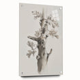 Abstract floral design on acrylic glass side view, showcasing vibrant colors and dynamic shapes, accented with decorative pins for a modern artistic touch. Perfect for contemporary home decor.