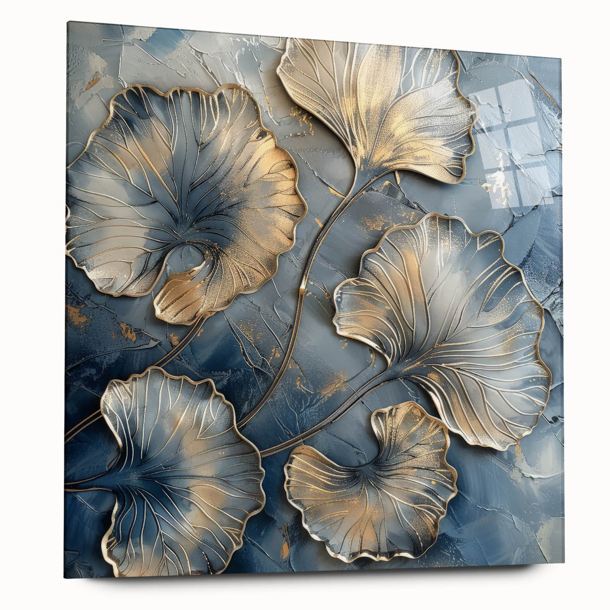 Abstract floral acrylic artwork displayed in a glass frame, showcasing vibrant colors and intricate details. Ideal for modern home decor, enhancing any space with elegance.