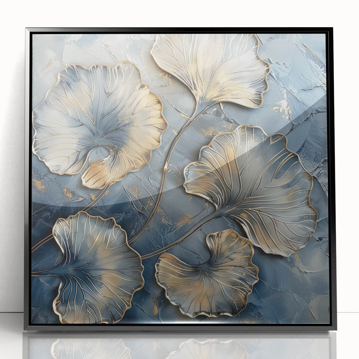 Framed acrylic artwork showcasing vibrant abstract floral patterns with a black border, perfect for modern home decor, adding a touch of elegance.