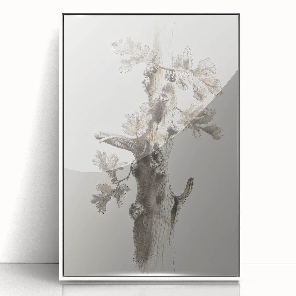 Framed abstract floral artwork in vibrant colors featuring pink, blue, and green hues, displayed in a sleek white frame, perfect for modern home decor.