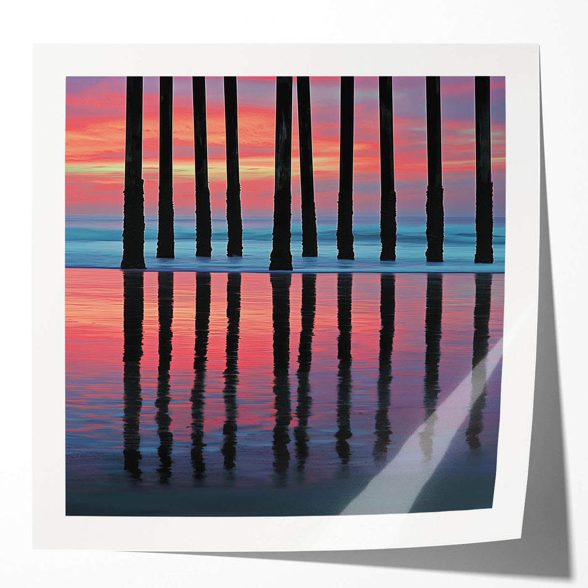Abstract landscape print showcasing vibrant colors and dynamic shapes, elegantly framed and displayed in a modern setting, perfect for contemporary home decor.