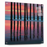 Abstract landscape artwork displayed in a side view, featuring vibrant colors and intricate patterns on acrylic glass, secured with stylish pins for a modern aesthetic.