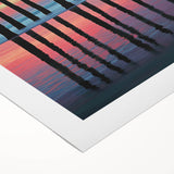 Abstract landscape artwork printed on rolled canvas, showcasing vibrant hues of blue, green, and gold, ideal for modern home decor. The design captures a serene natural scene, perfect for enhancing any living space.