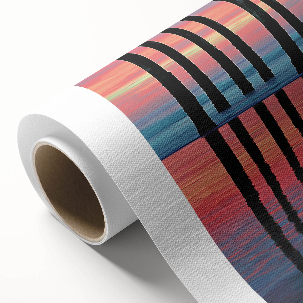 Abstract landscape artwork on rolled canvas, showcasing vibrant colors and fluid shapes. Ideal for modern home decor, adding a touch of artistic elegance.