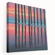 Stretched canvas artwork showcasing an abstract landscape design in soothing earth tones, mounted for display, highlighting textured brush strokes and depth.