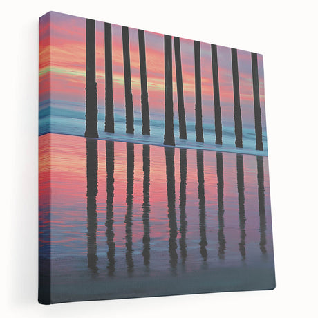 Stretched canvas artwork showcasing an abstract landscape design in soothing earth tones, mounted for display, highlighting textured brush strokes and depth.