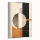 Framed abstract minimalist wall art in a sleek white frame, showcasing geometric shapes and soft colors, ideal for modern decor and enhancing living spaces.
