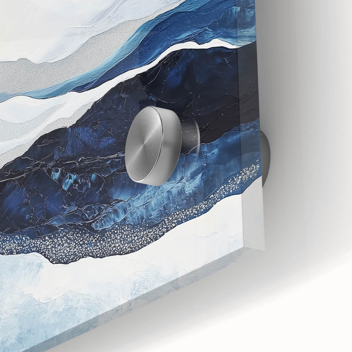 Modern Monochrome Abstract Wall Art – Navy and Silver Canvas