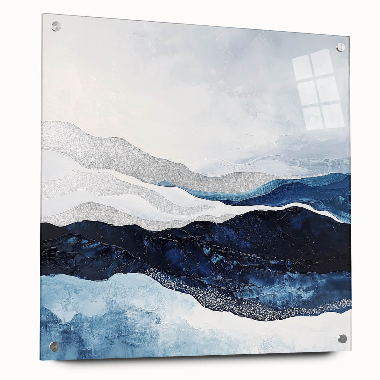 Modern Monochrome Abstract Wall Art – Navy and Silver Canvas
