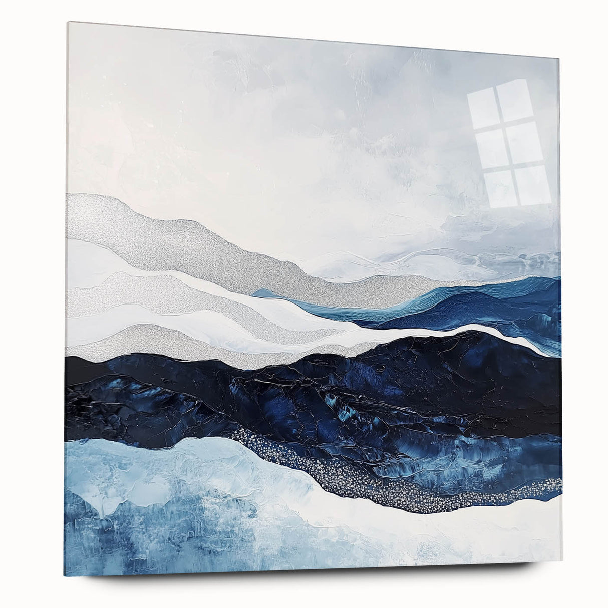 Modern Monochrome Abstract Wall Art – Navy and Silver Canvas