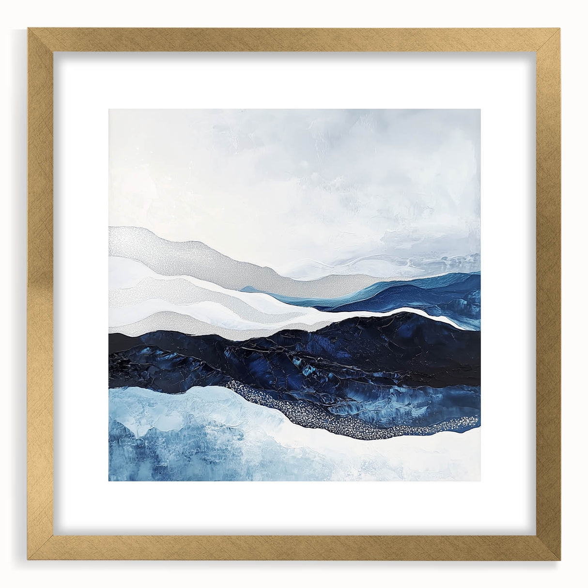 Modern Monochrome Abstract Wall Art – Navy and Silver Canvas