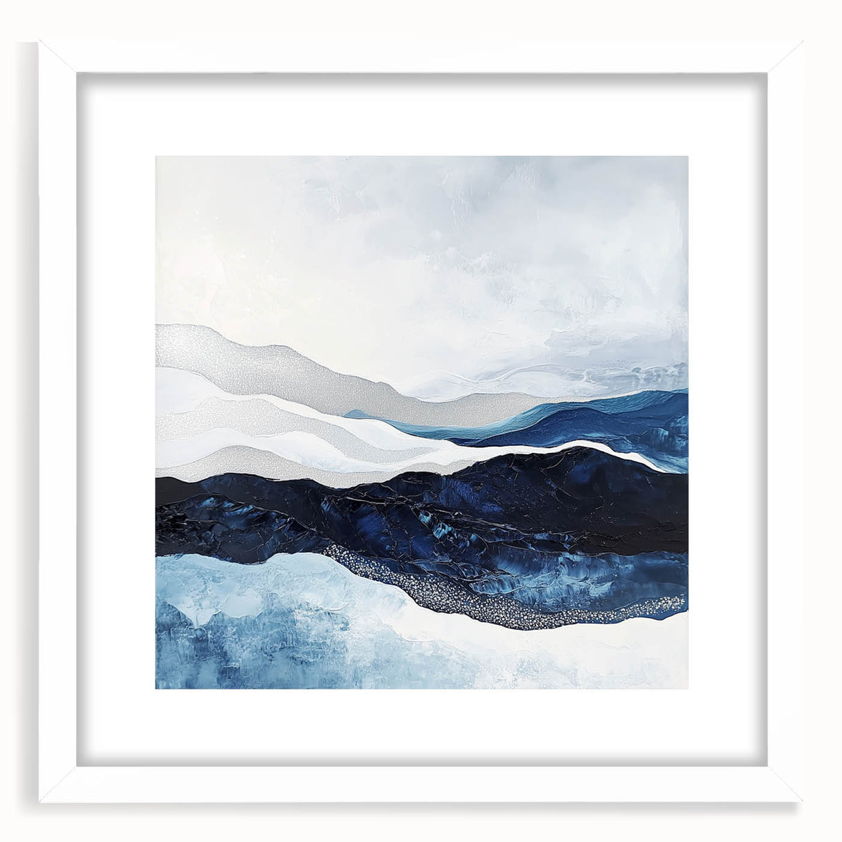 Modern Monochrome Abstract Wall Art – Navy and Silver Canvas