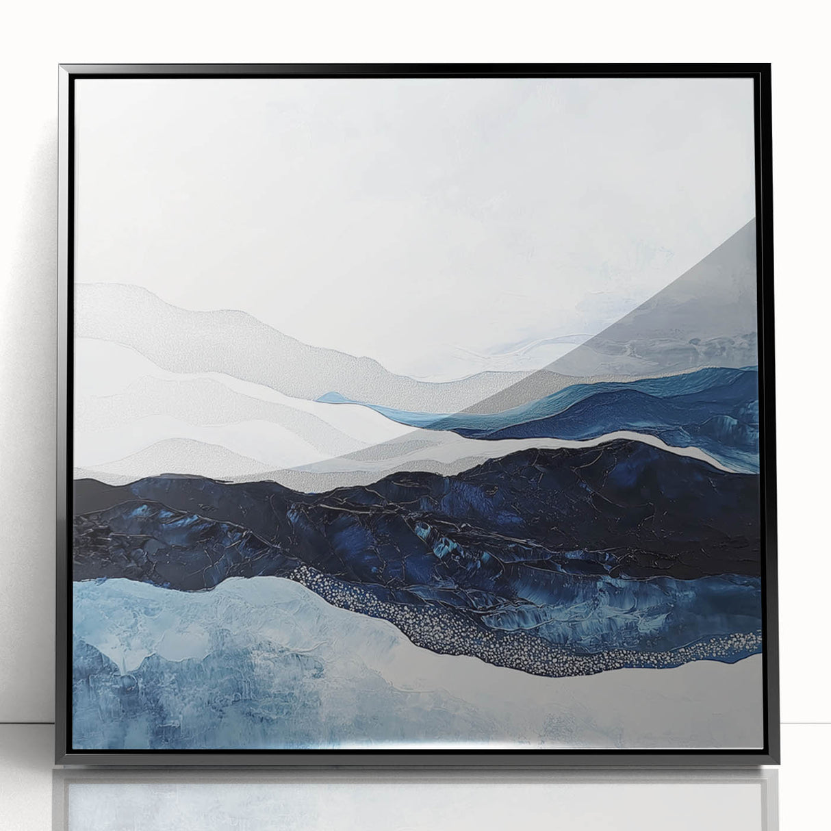 Modern Monochrome Abstract Wall Art – Navy and Silver Canvas