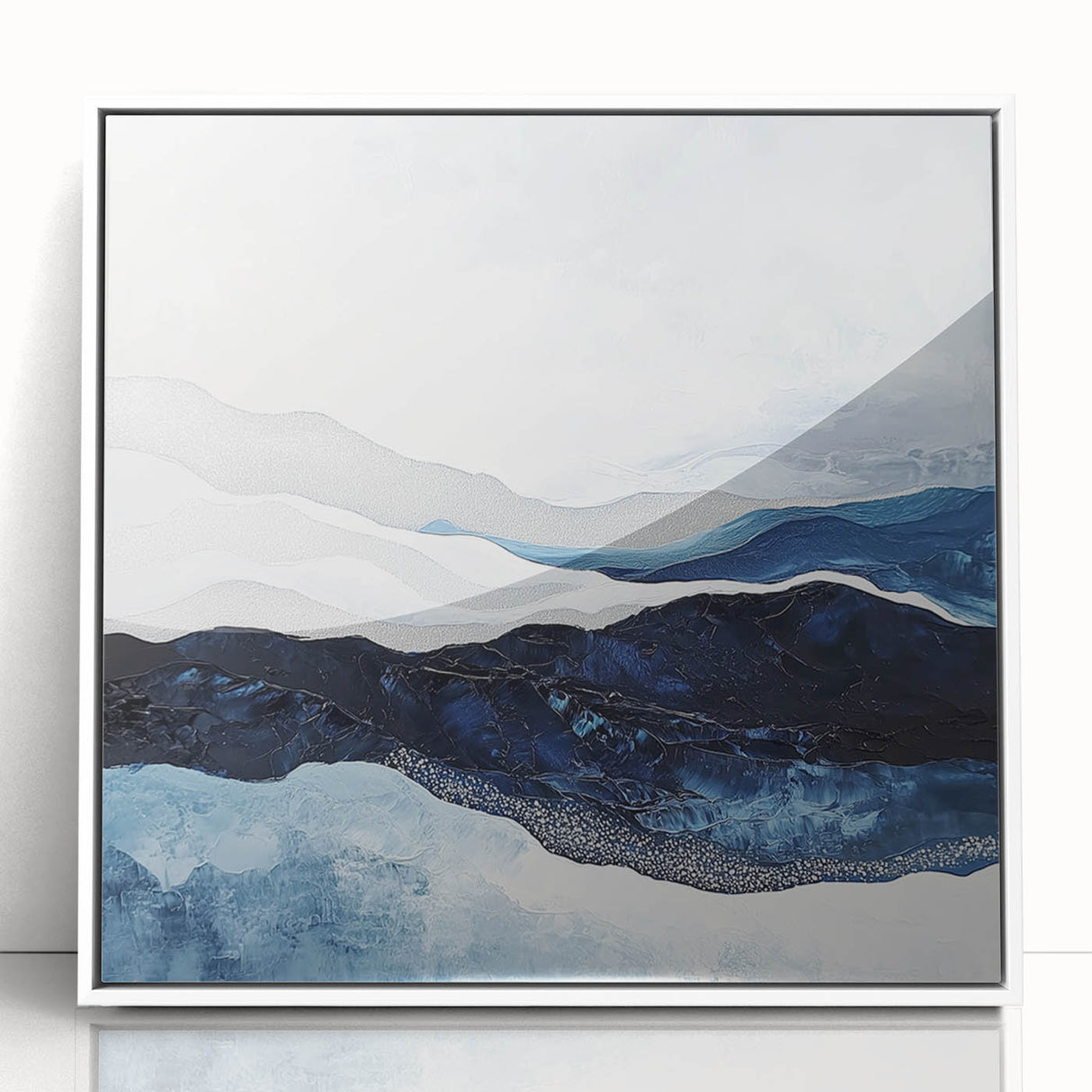 Modern Monochrome Abstract Wall Art – Navy and Silver Canvas
