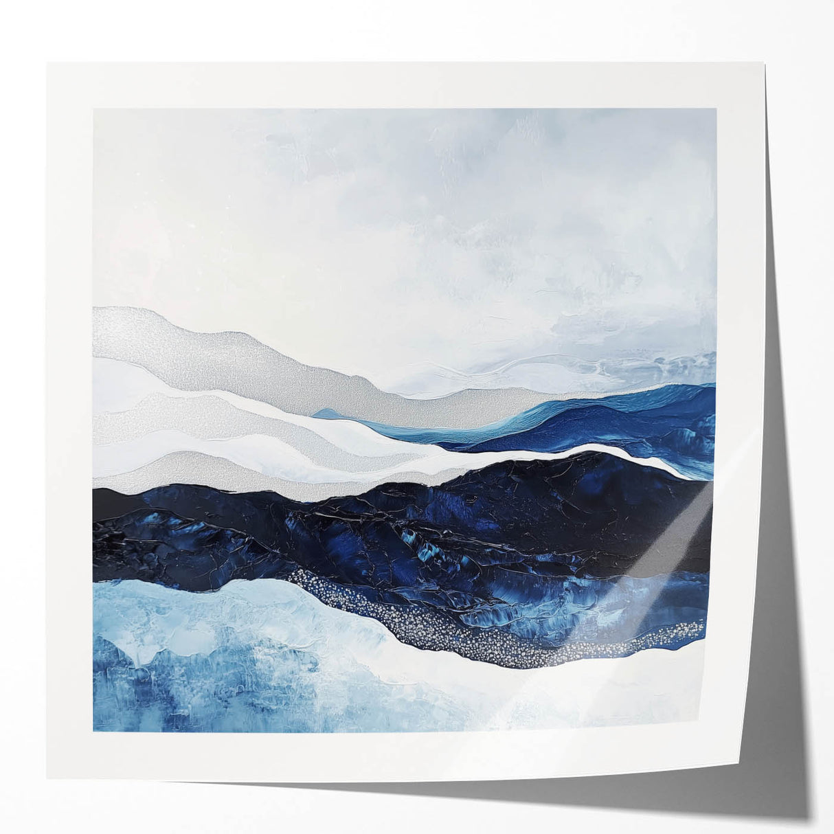 Modern Monochrome Abstract Wall Art – Navy and Silver Canvas