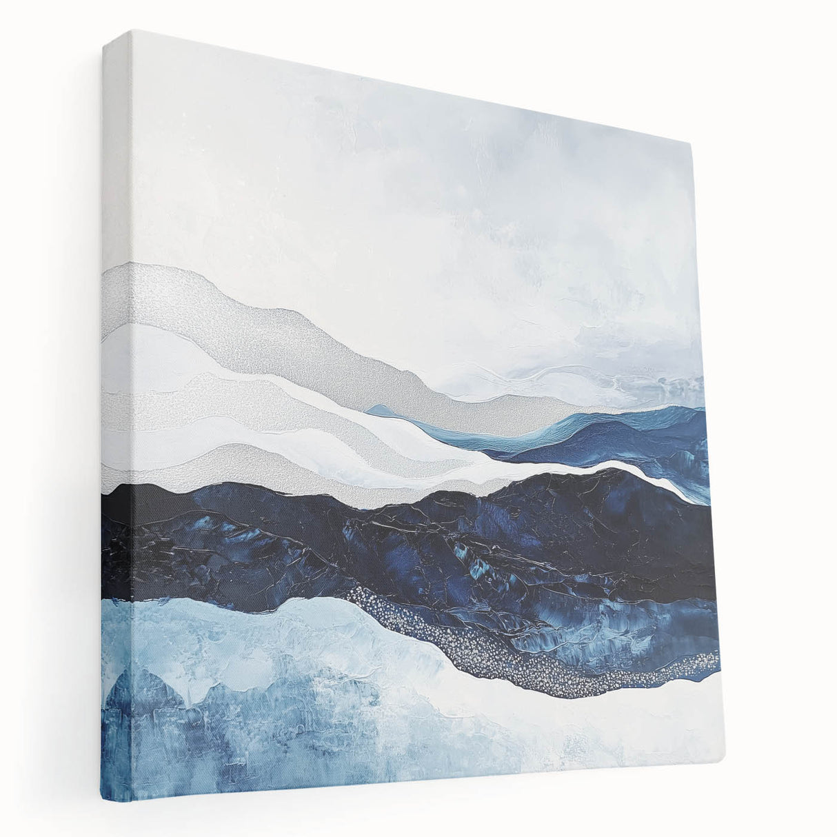 Modern Monochrome Abstract Wall Art – Navy and Silver Canvas
