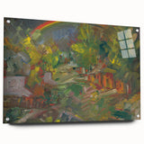 Expressionist Art - Rainbow Over a Village Abstract Landscape Wall Art