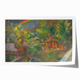 Expressionist Art - Rainbow Over a Village Abstract Landscape Wall Art