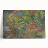 Expressionist Art - Rainbow Over a Village Abstract Landscape Wall Art