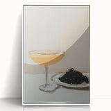 Art deco poster featuring a stylized cocktail glass in monochrome shades, acrylic print framed in white.