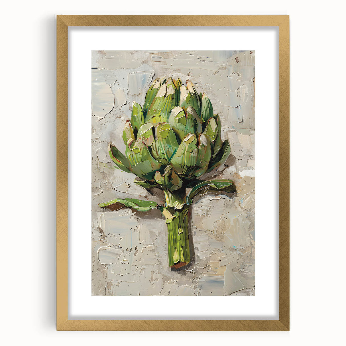 Extra large abstract art print featuring textured fruits in vibrant colors on a gold-framed canvas.