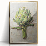 Large art print of assorted fruits in vibrant colors on a gold-framed acrylic, ideal for modern kitchen decor.