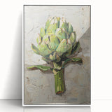 Art deco poster featuring an array of colorful fruits on white acrylic, framed, ideal for modern kitchen decor.