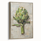 Framed canvas featuring a vintage poster of various fruits in muted colors, ideal for bedroom wall art.