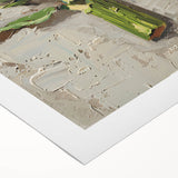 Art deco poster featuring an assortment of fruits in vibrant colors on a rolled canvas, suitable for dining room decor.