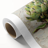 Art Deco style poster of colorful fruits on a rolled canvas, ideal for nursery wall art.