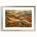 Textured abstract art print in orange and brown tones on a framed canvas, suitable for bedroom wall decor.