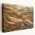 Side view of a large stretched canvas depicting a fall scene in muted orange and brown tones, ideal for kitchen wall art.
