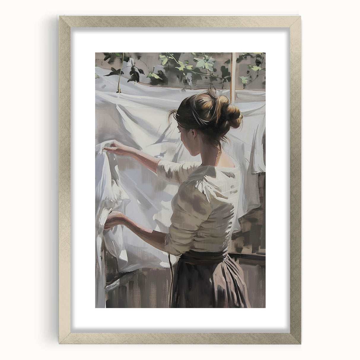 Abstract figurative frame with a silver finish, showcasing a modern design that enhances contemporary decor. The mat adds elegance, perfect for art display.