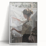 Framed acrylic artwork featuring an abstract figurative design in soft white tones. The piece is elegantly presented with a sleek modern frame, perfect for contemporary decor. Ideal for adding a touch of artistic flair to living spaces or offices.