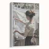 Framed abstract figurative canvas art in white, showcasing dynamic shapes and soft color gradients, designed to enhance contemporary interiors.