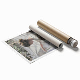 Abstract figurative rolled print showcasing vibrant colors and fluid shapes, ideal for modern decor, packaged securely in a cardboard tube for safe delivery.