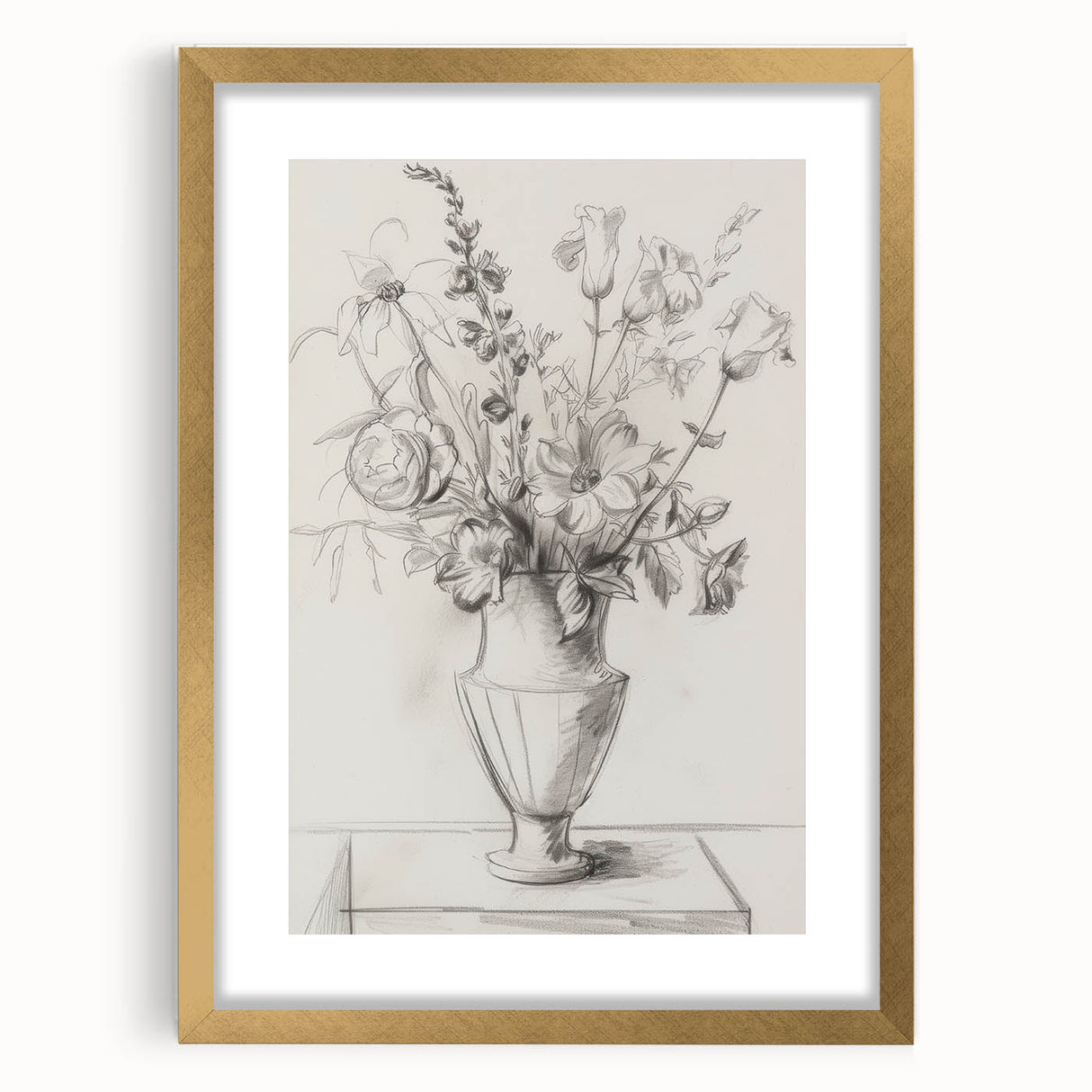 Abstract floral frame with a gold mat, showcasing intricate flower designs in vibrant colors, perfect for modern home decor and stylish interiors.