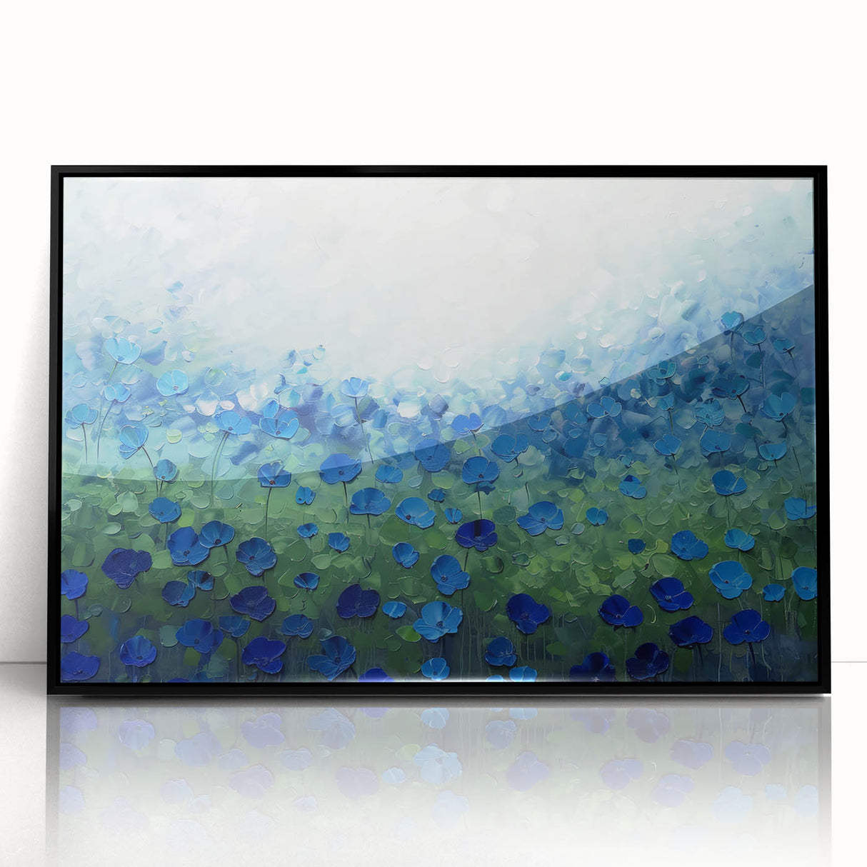 Framed acrylic artwork showcasing vibrant abstract floral designs in bold colors against a sleek black background, perfect for modern home decor.