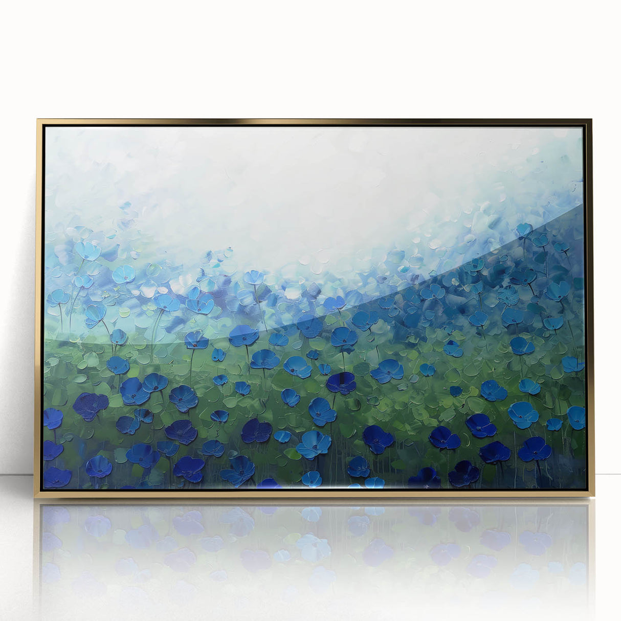 Framed acrylic artwork featuring vibrant abstract floral designs in gold and pastel colors, adding elegance and modern flair to any decor. Perfect for contemporary interiors.